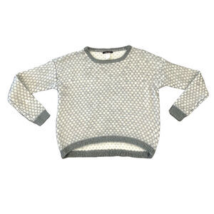 West 36th Womens Size S/M Gray White Lattice Fluffy Sequin Sweater High Low Hem